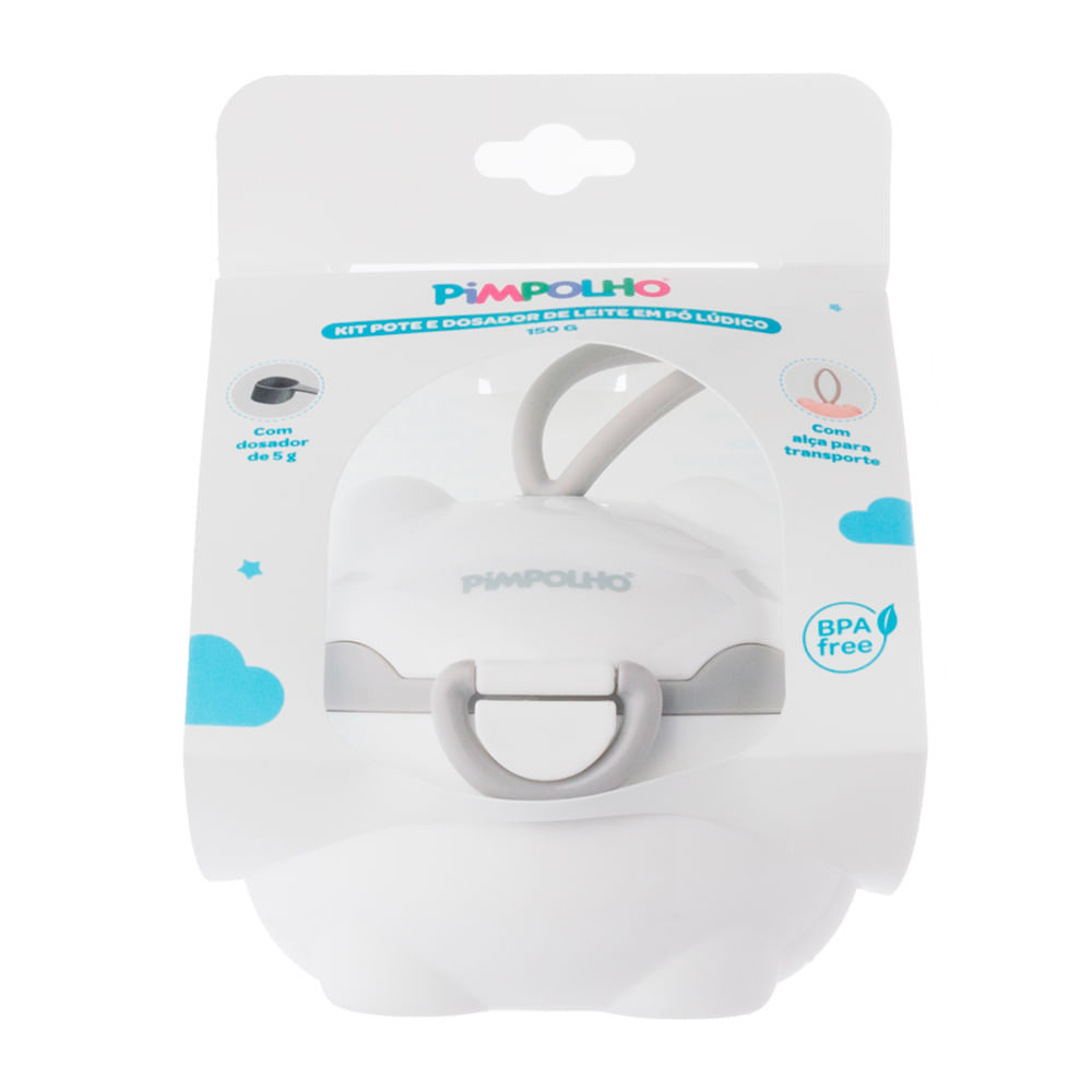 Kit Pote e Dosador Pimpolho de Leite em Pó Lúdico Branco