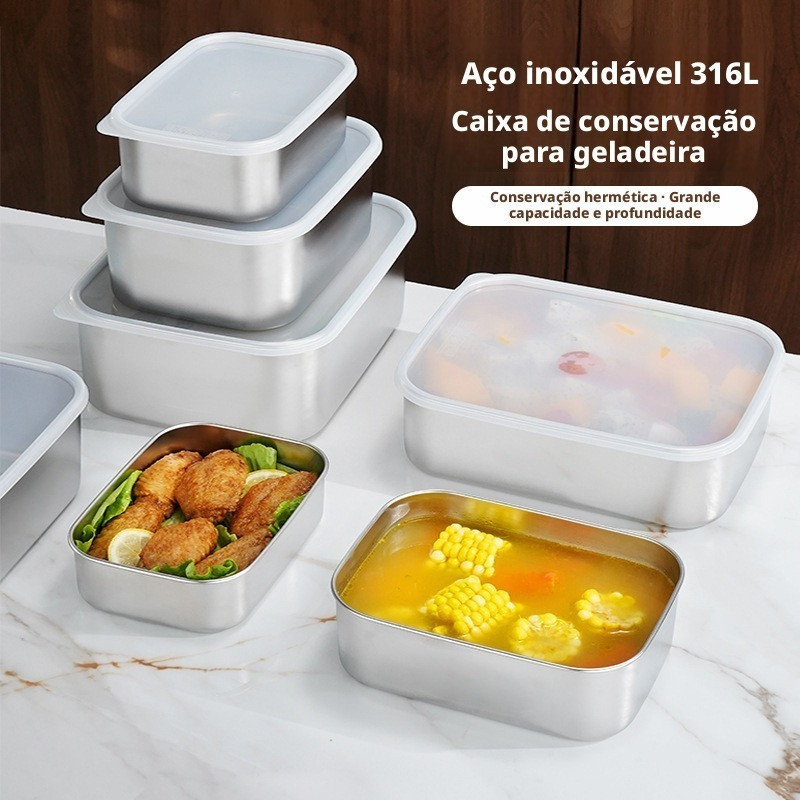 Recipiente de armazenamento de alimentos em aço inoxidável 316, com tampa hermética, lancheira portátil, organizador de 