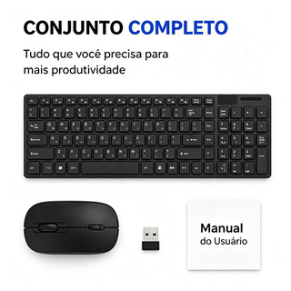 Kit Teclado E Mouse Sem Fio Bluetooth Wireless 2.4ghz Notebook Usb Ultra Slim Compacto An…
