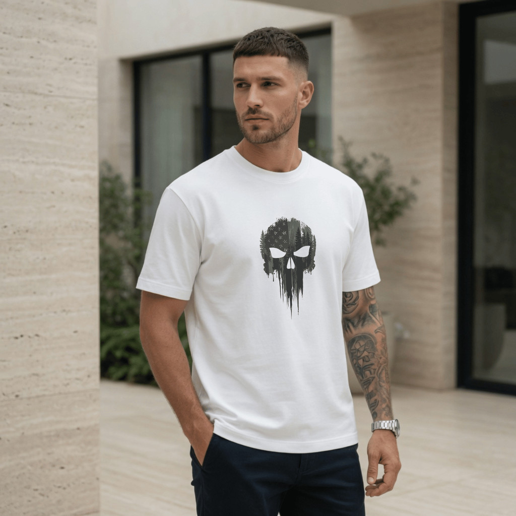 Camiseta Masculina Estampada Caveira derretendo 100% Algodão Premium Camisa Blusa Homem Academia Confortavel Plus Size