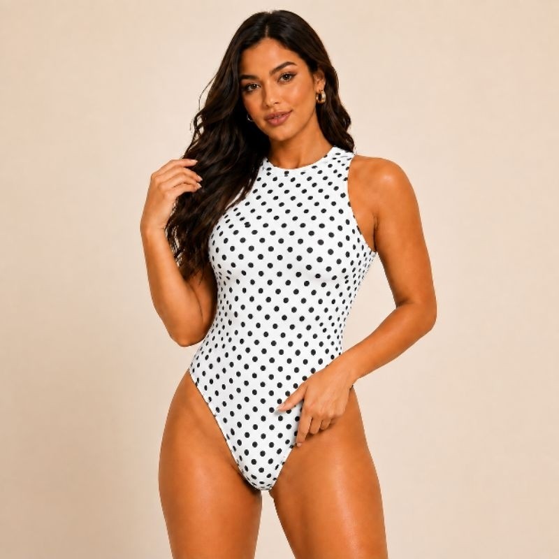 Body Feminino Regata Poá sem Bojo Suplex Premium Moda Gringa Verão Tendência 2026/2027