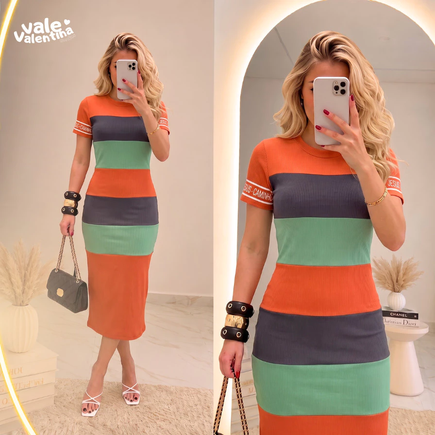 Vestido Midi Tubinho Feminino Malha Canelada Premium | Modelador, Elegante, Moda Evangélica, Casual, Culto, Social — imagem 1