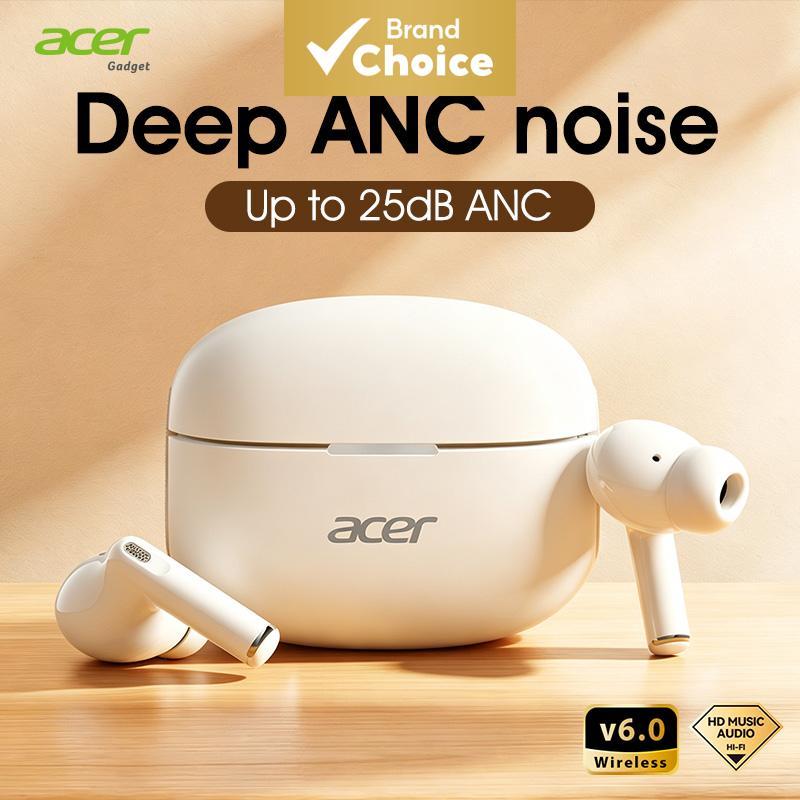 Acer OHR682 Fones De Ouvido ANC Bluetooth 6.0 TWS 25dB Cancelamento De Ruído Ativo 24H Bateria Total Tipo-C Carregamento