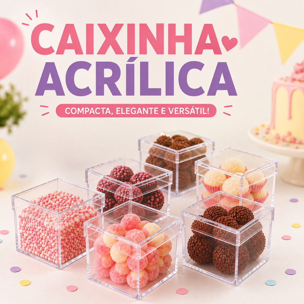 Kit 30 Caixinha Acrílica 5x5cm Cristal Lembrancinha Festa Aniversário Casamento Chá De Bebê