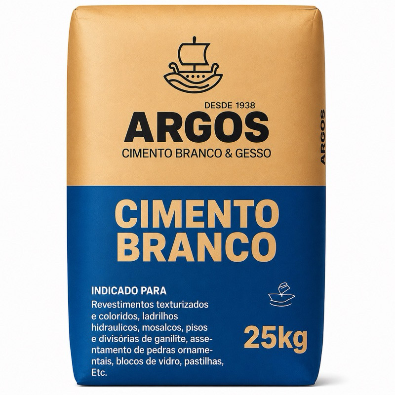 Cimento Branco Estrutural ARGOS CPB-32 25kg Original Bloco de Vidro, Artesanato, Pré-Moldados e Construção Alta Resisten