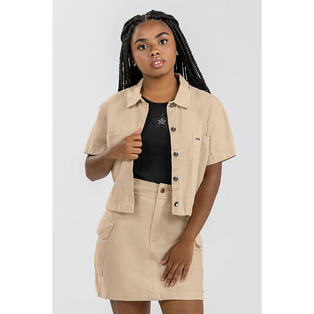 Saia Cargo Juvenil Menina em Sarja Beats Bege