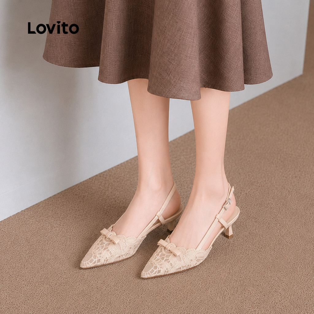 Lovito Sapatos De Salto Alto Elegantes Para Festa/casamento Escritório Com Cadarço Que Transmitem Sofisticação E Luxo Na Cor Bege Para Mulheres LFA121031 · foto 2