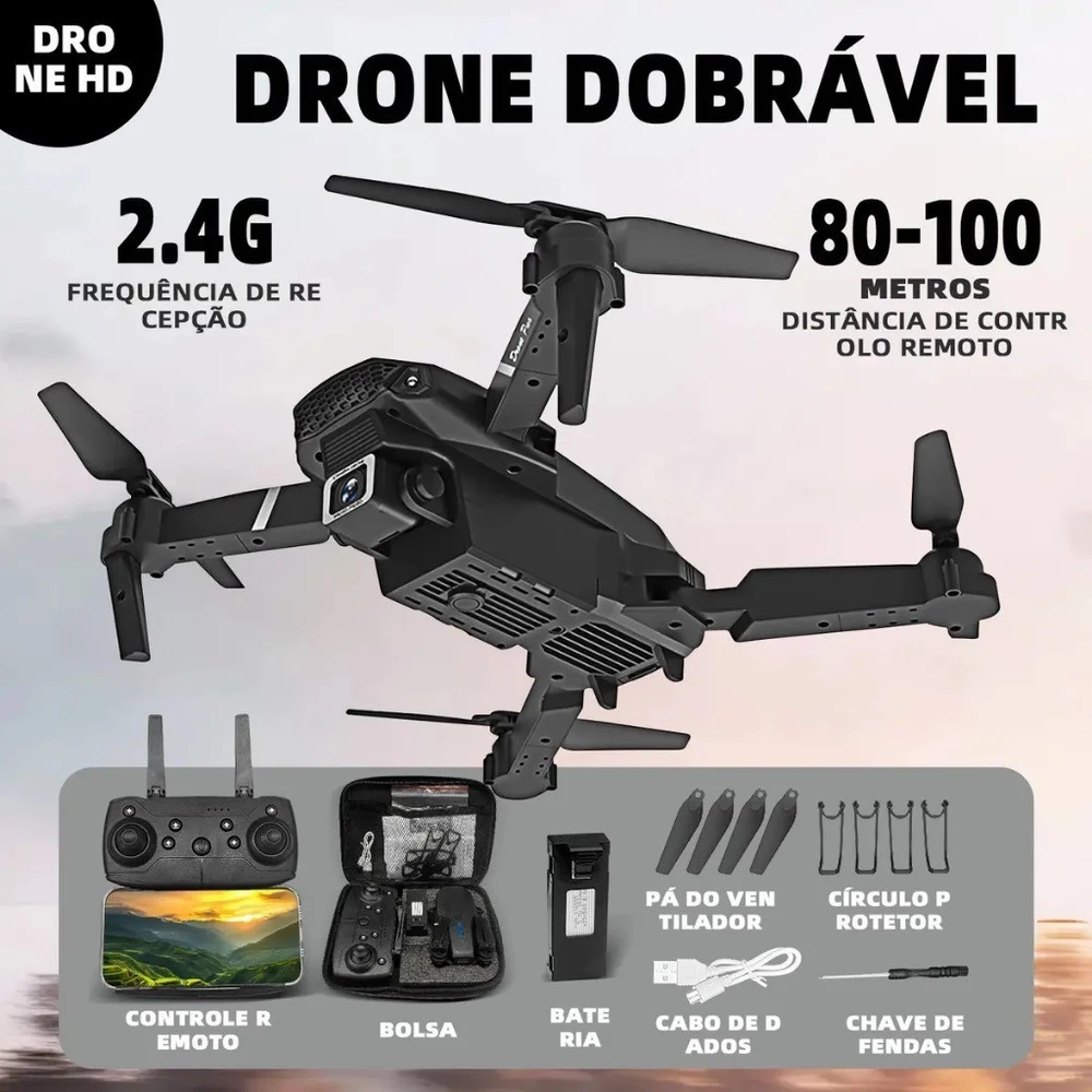 Drone E88 com Câmera 4K Giro 360 e Controle de Altitude
