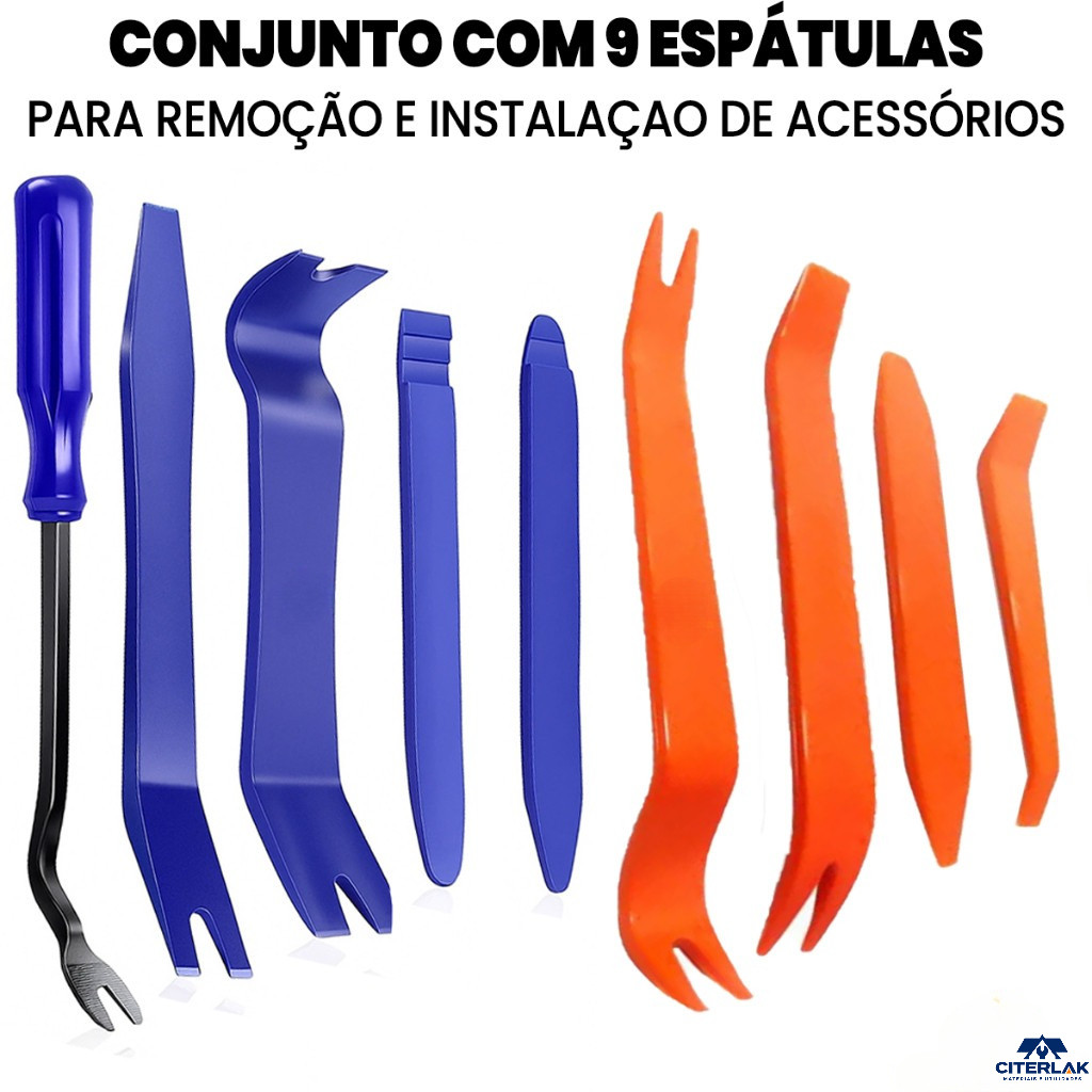 Kit Jogo 9 Espatulas Ferramenta De Nylon Desmontar Painel Forro De Porta Automotiva