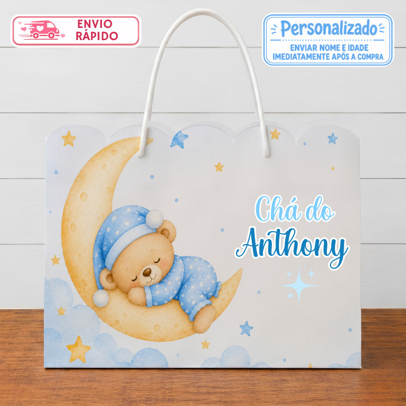 Sacolinha Chá de Bebê Menino Ursinho Lembrancinhas Festa infantil Aniversário Sacola G
