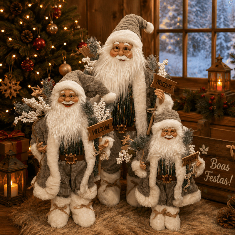 Enfeite Boneco Papai Noel Em Pé Com Placa Welcome 45/60/80cm