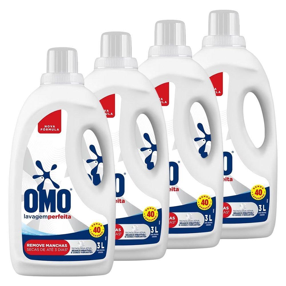 Sabão Líquido Omo Lava Roupas Lavagem Perfeita 3L - Embalagem com 4 Unidades