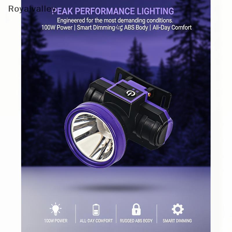 [Royalvalley] Farol LED Recarregável Luz Branca 3 Níveis De Brilho Mãos Livres Para Camping Trabalho Corrida Aventura BR