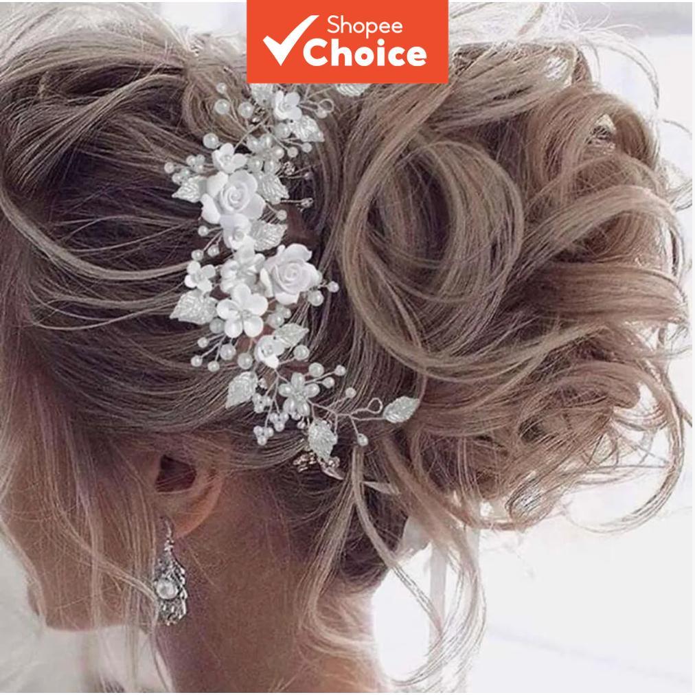 Noiva Flor Branca Pérola Prata Headpiece Acessórios De Cabelo De Casamento Tiara