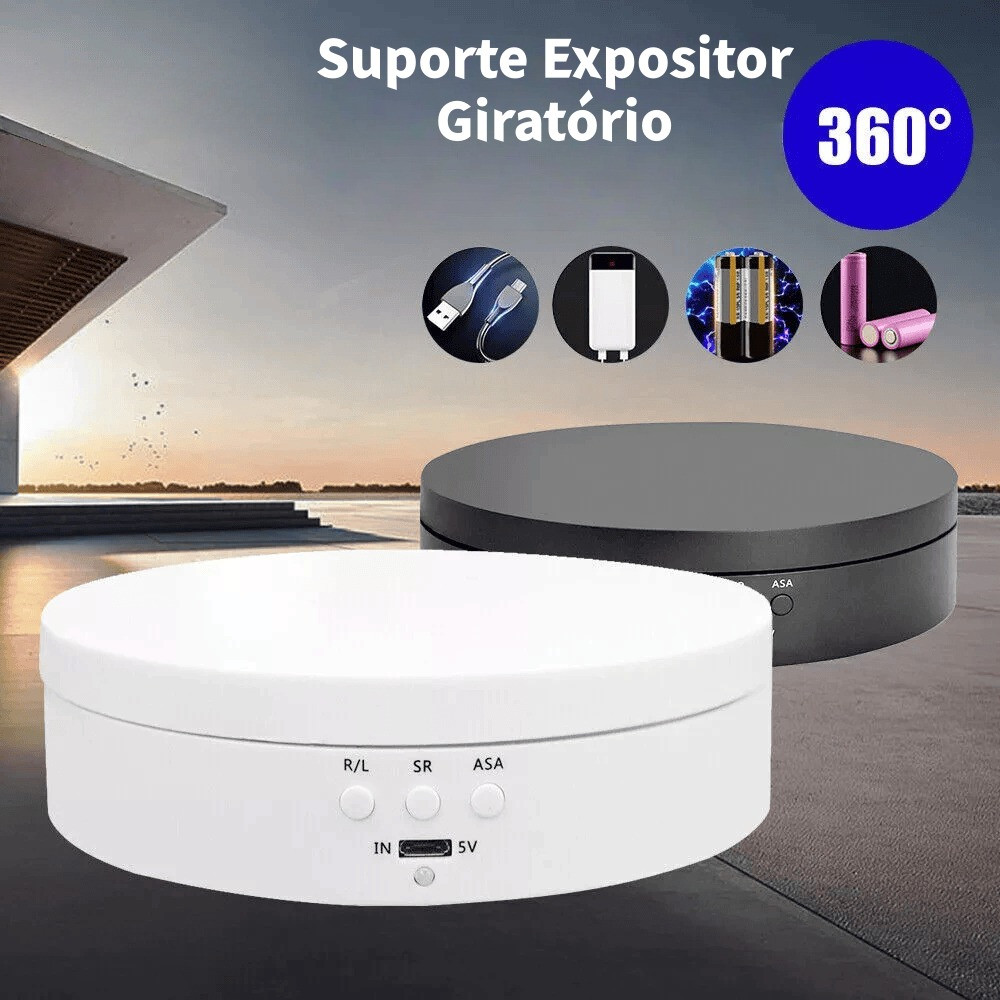 Suporte Expositor Giratório | USB Recarregável Para Vitrine Foto E Decoração