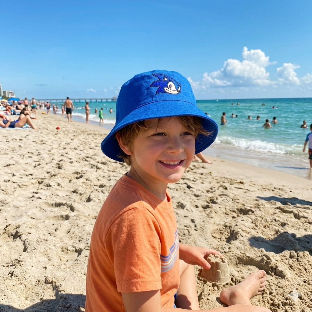 Chapéu de Praia Sonic Bucket Infantil Piscina Menino Presente Boné Praia Criança Protetor UV — imagem 2 de 2