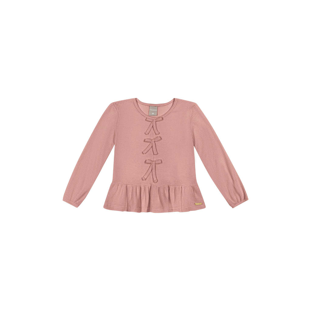 Blusa Infantil Menina Laços Malha Tricô Colorittá Rosa