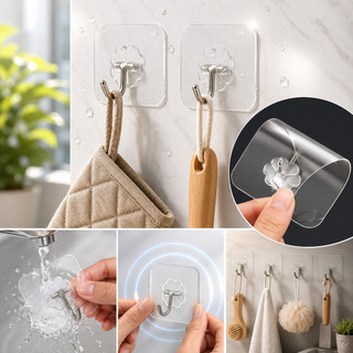 Kit 30 Ganchos Adesivos Multiuso – Fixação Sem Furos, Impermeáveis para Organização de Cozinha, Banheiro e Casa