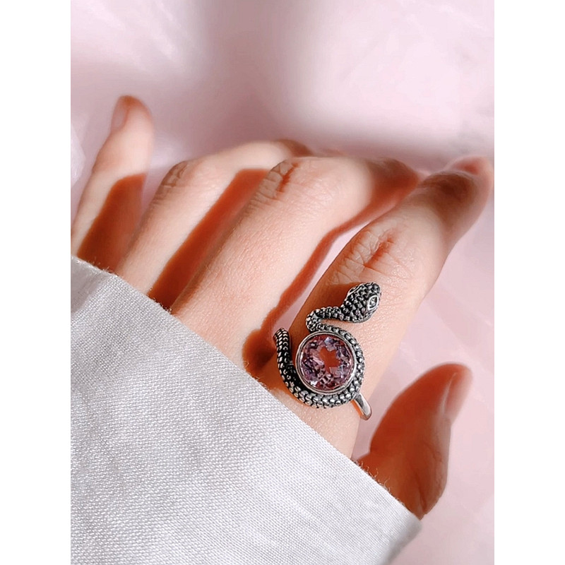 Anel Savadika S925 Prata Esterlina Roxo Anel de Diamante Anel de Cobra Aberto Python Enrolamento Ajustável