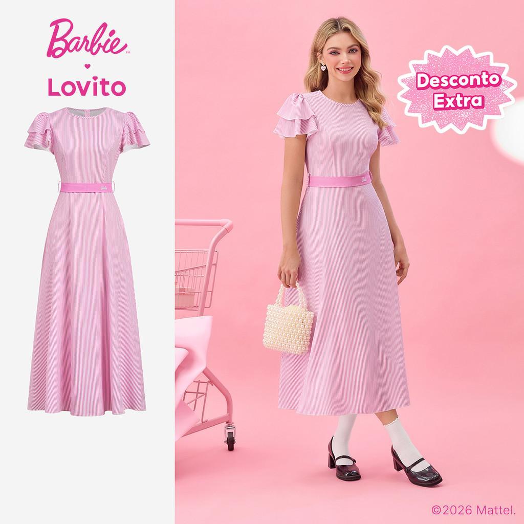 Barbie™ X Lovito Vestido Casual Colorblock Padrão Babado Primavera/verão para Mu