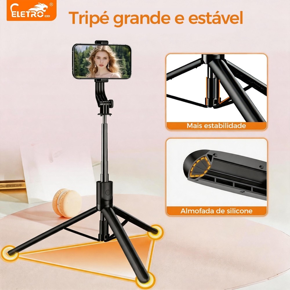 1,7m/1,3m/1m de bastão de selfie para celular , controle remoto integrado, portátil- bombara