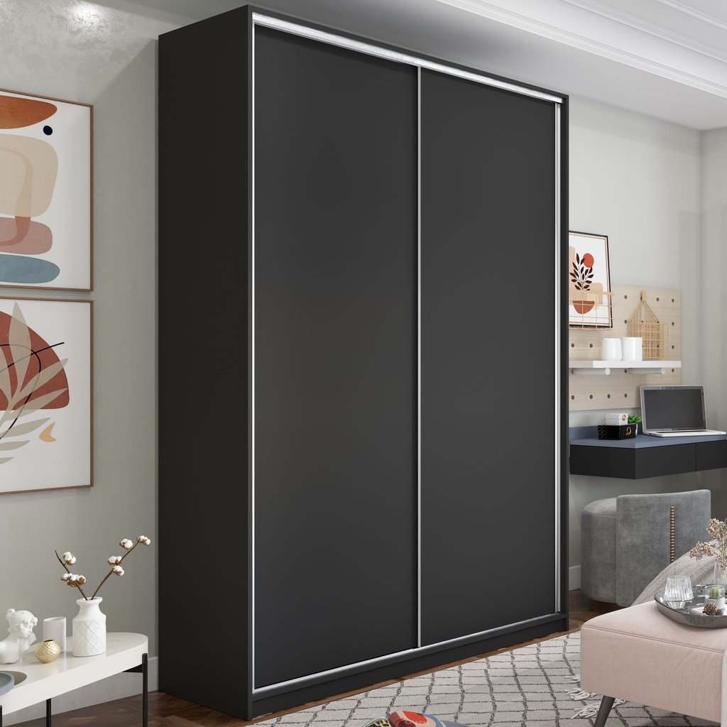 Guarda Roupa Solteiro 100% MDF BP com 2 Portas Zermatt Preto Preto