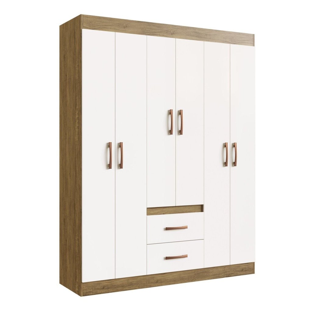 Guarda-Roupa 30206 6 Portas 2 Gavetas 2 Prateleiras Rivera Bege/Off White/Nogueira