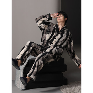 Pijamas masculinos outono inverno estilo Coral velo engrossado mais lã renderização estilo solitário 2025 inverno roupas