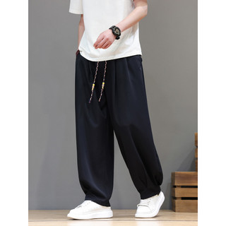 Primavera verão estilo chinês calças de seda gelo masculino Tang terno estilo fino solto tamanho grande perna larga Bloo
