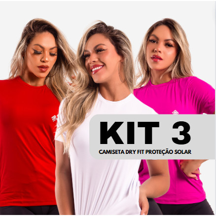 Kit 3 Camisa Feminina Academia Dry Fit Proteção Solar UV 50 Manga Curta Fitness Segunda Pele P M G
