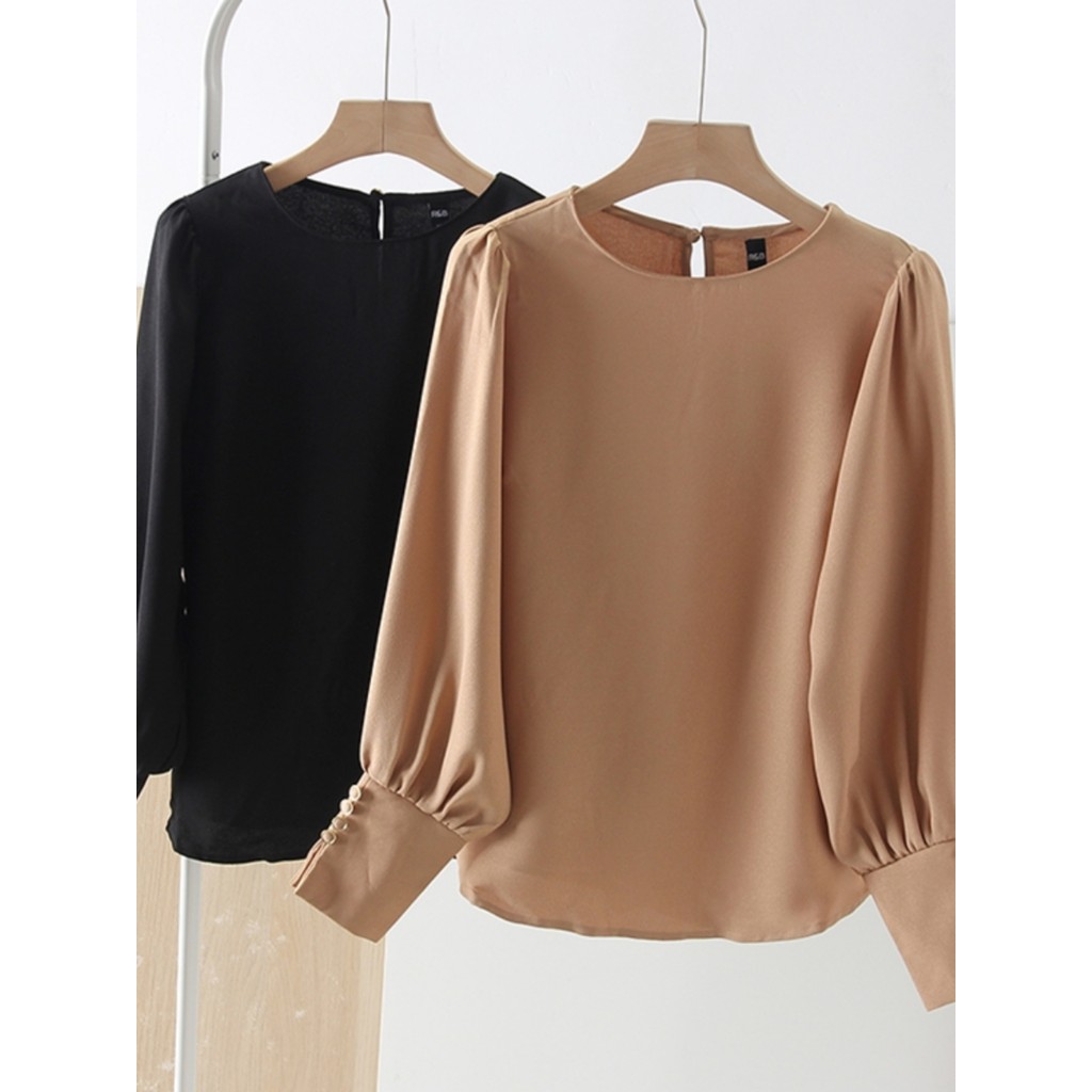 Minimalista elegante estilo francês em torno do pescoço pequena manga de ombro camisa solta feminina primavera verão est