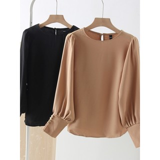 Minimalista elegante estilo francês em torno do pescoço pequena manga de ombro camisa solta feminina primavera verão est