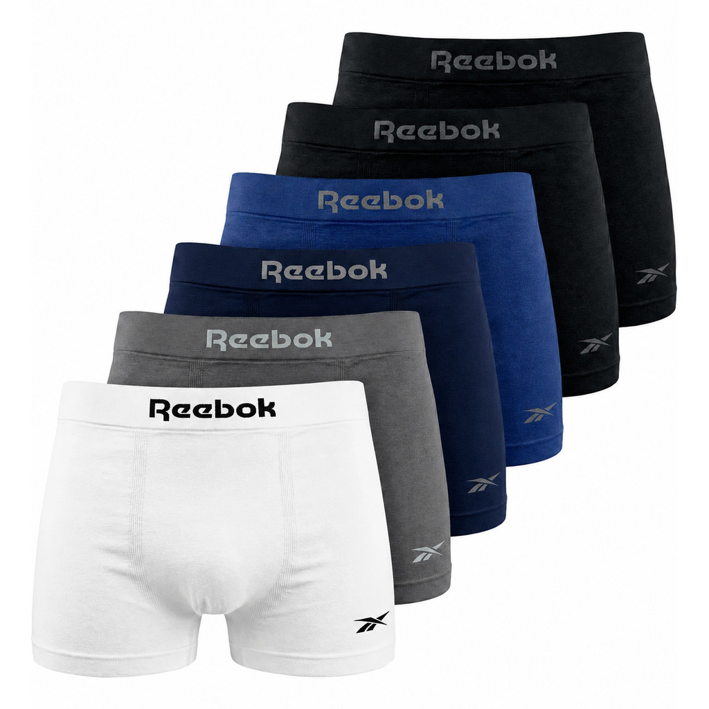 Kit 6 Cuecas Boxer Reebok Microfibra Sem Costura Confortável Macia Lisa Masculina Adulto Dia a Dia