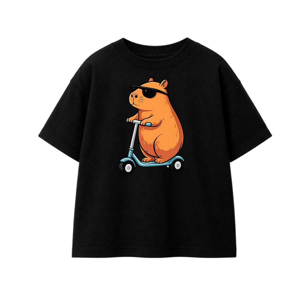 Camiseta Infantil Unissex Capivara Patinete 100% Algodão Premium Casual Confortável Envio Imediato