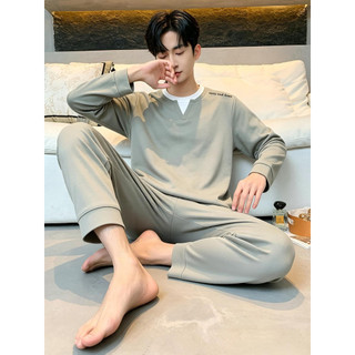 Pijamas masculinos primavera outono estilo puro algodão estilo fino manga comprida calças de manga comprida outono 2026 