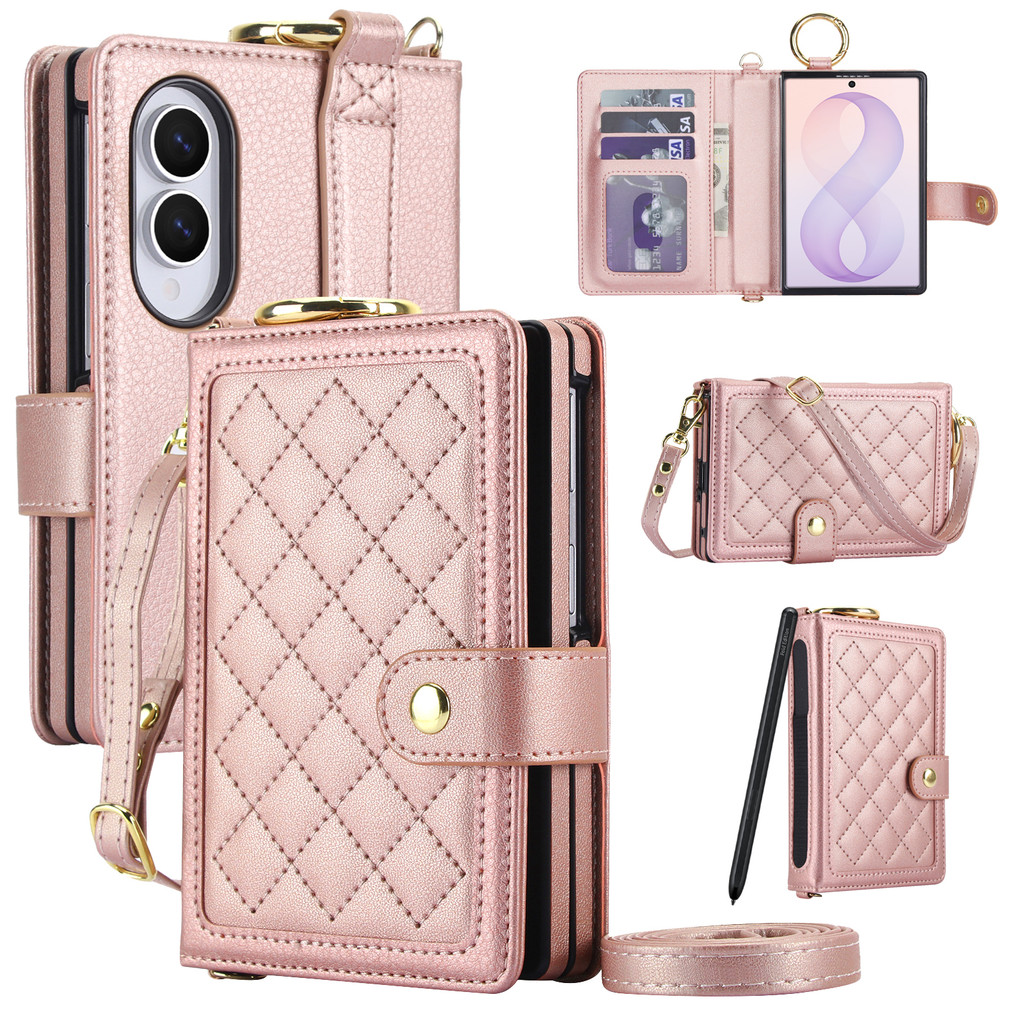 Crossbody Longo Cordão Anel Titular Cartões Solt Carteira Flip Caso De Couro Par