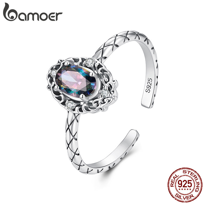 Bamoer 925 Prata Esterlina Anel Aberto Vintage Floral Escultura Estilo Boêmio Joias Da Moda Para Presente Feminino