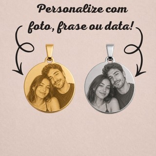Kit 5 Pingentes Medalha Personalizados a Laser Foto, Frase, Simbolo, Data, Nome/ Aço inox Banhado Ouro e Prata