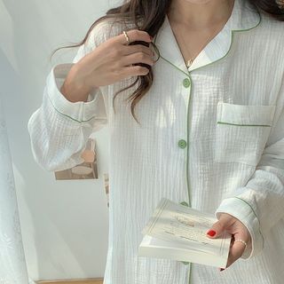 Pijamas de algodão puro feminino outono versão coreana doce estilo japonês fio de algodão dormitório primavera manga com
