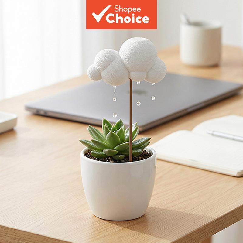 Regador de Nuvem 3D Fofo com Gotejamento de Chuva-Estaca Estética para Rega de Plantas de Interior, Decoração Criativa