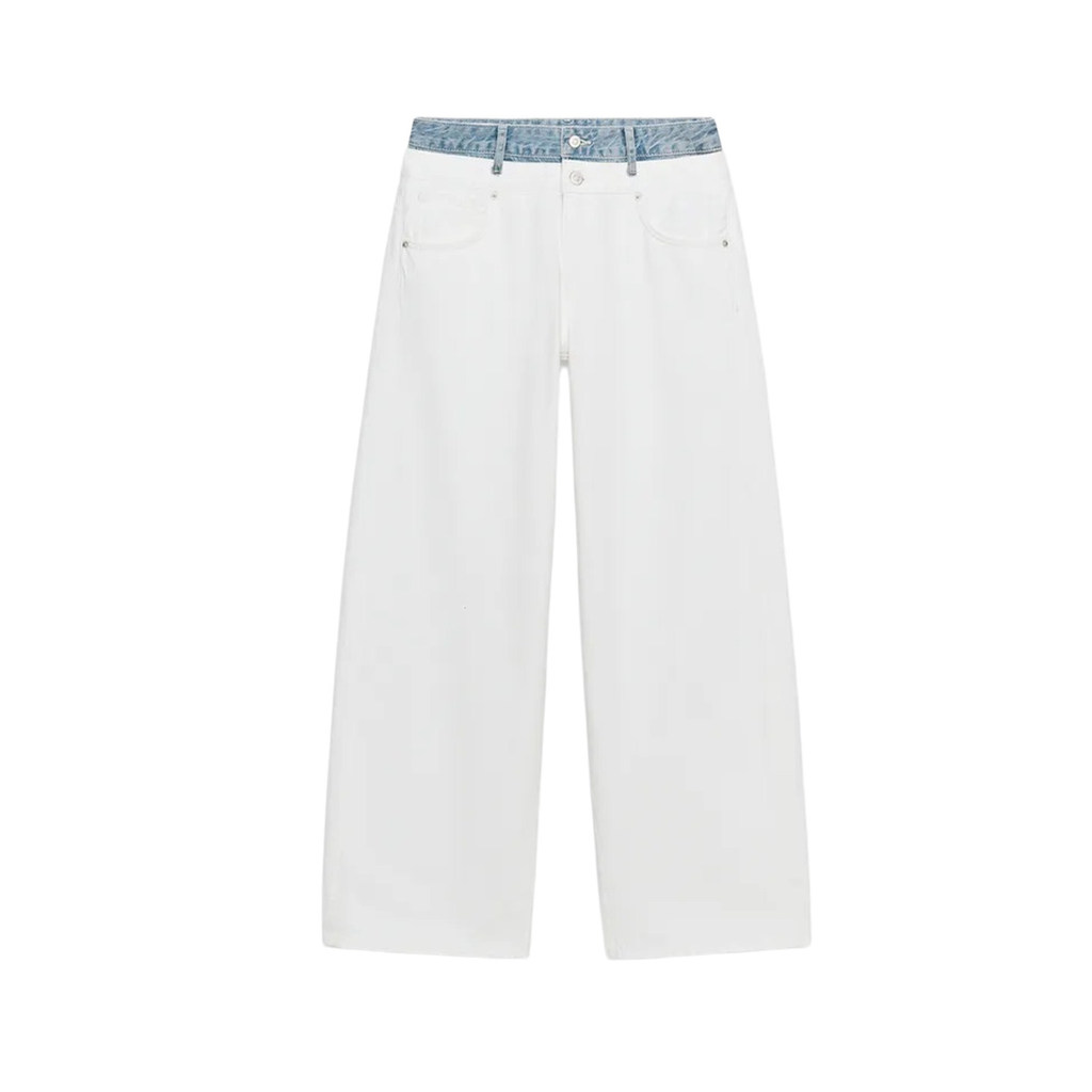 Verão novo feminino dupla camada cintura Jeans de perna larga 6688214