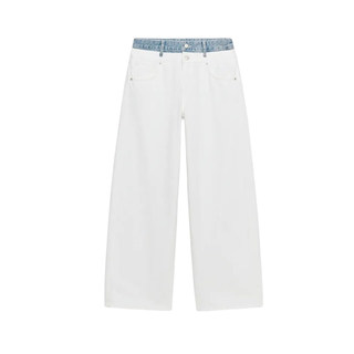 Verão novo feminino dupla camada cintura Jeans de perna larga 6688214