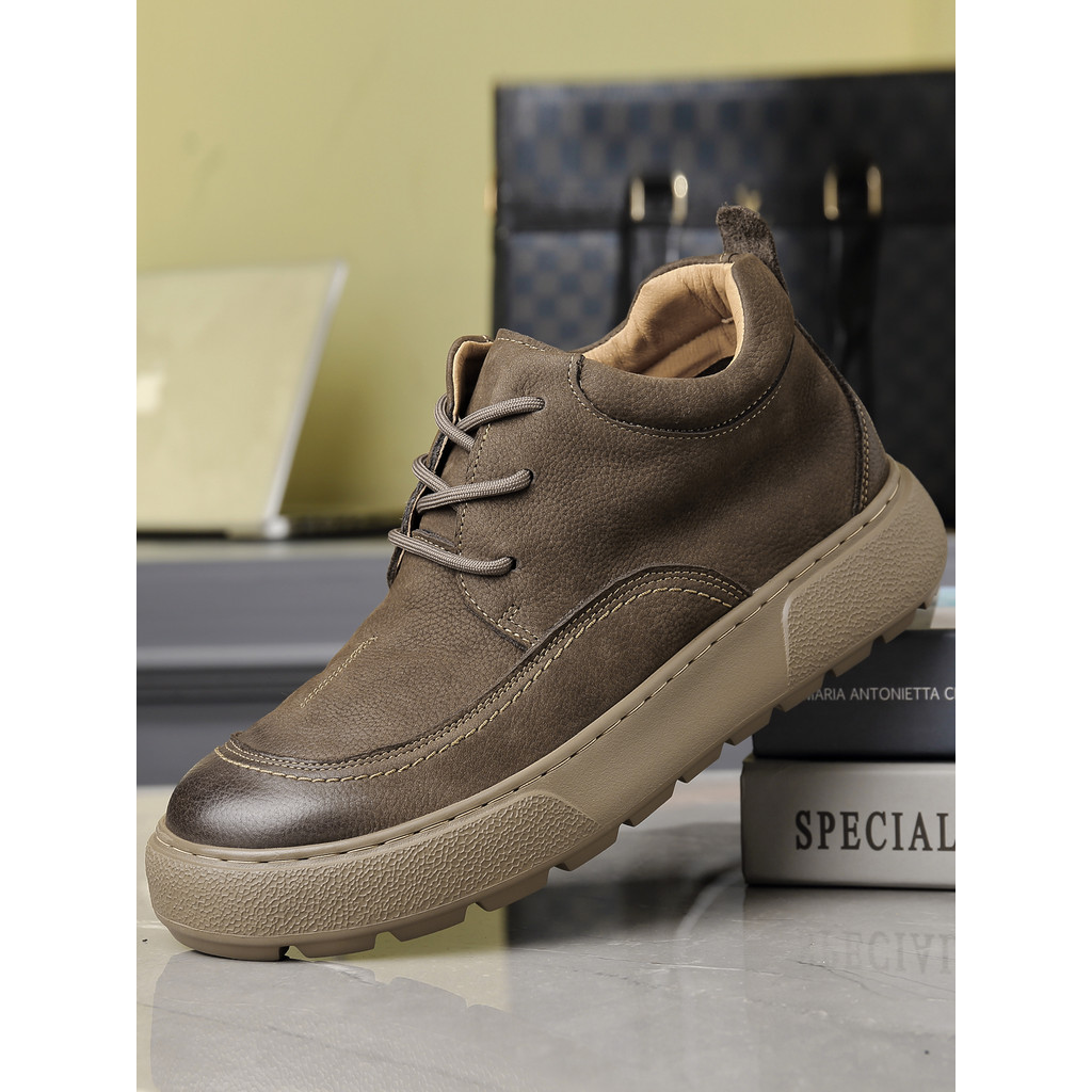 Duno Benny Macacão masculino de couro com camada de dedo do pé, outono inverno, sola grossa, retrô, sapatos casuais masc