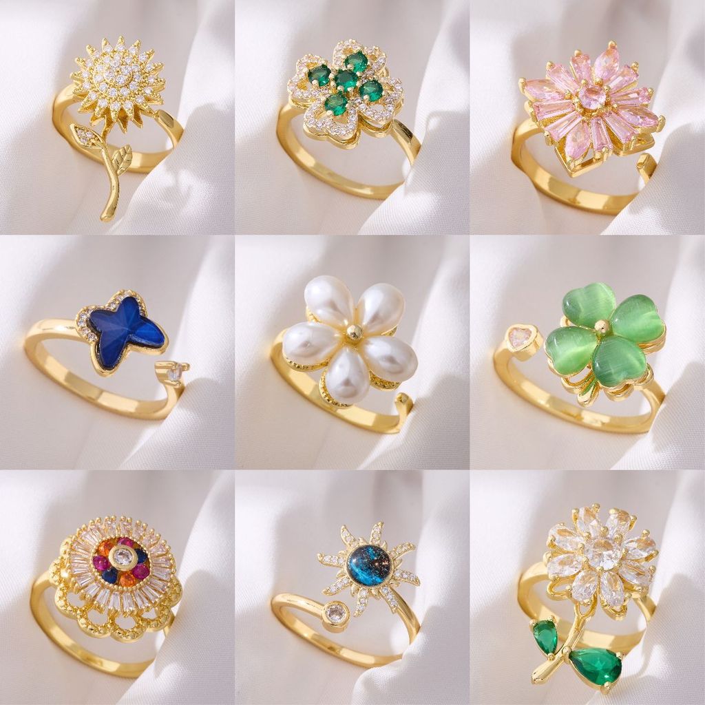 Anel giratório feminino da moda, muito procurado, feito de cobre com zircônia microincrustada, leve, luxuoso e elegante,