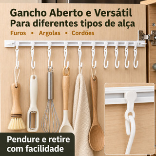 Gancho de Trilho Ajustável Universal com Instalação Adesiva para Economizar Espaço e Organizar Utensílios