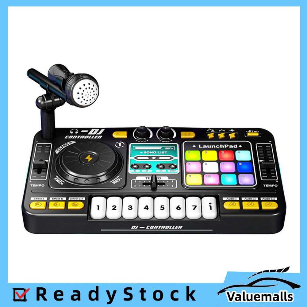 Valuemalls-br Equipamento de DJ infantil Leitor de disco Teclado eletrônico com 8 botões 3 efeitos sonoros 12 músicas