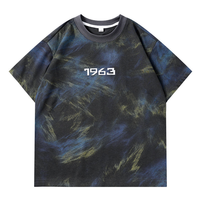 Meninos verão estilo coreano Tie-Dye camiseta de manga curta 2026 novo estilo crianças pequenas soltas meia manga topo t