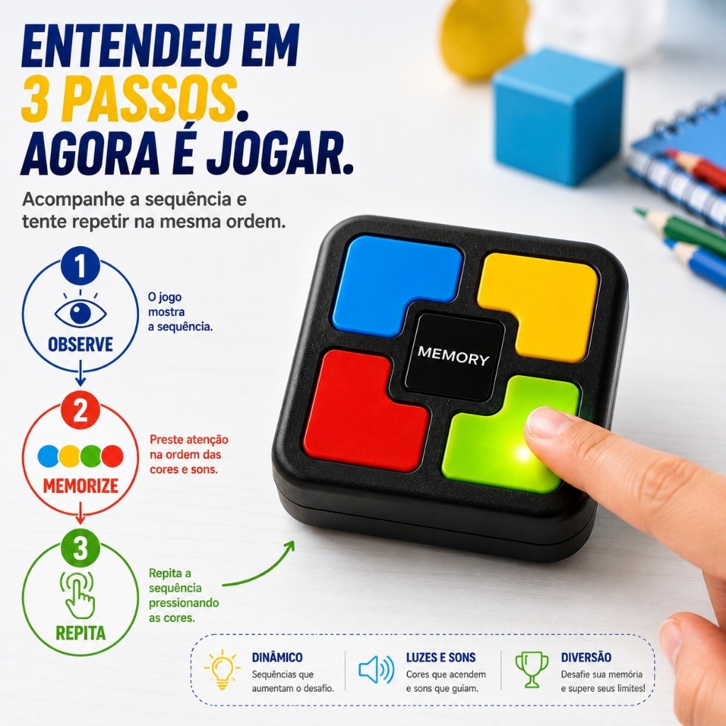 Genius Infantil Eletrônico 4 Cores Jogo da Memória com Som e Luz