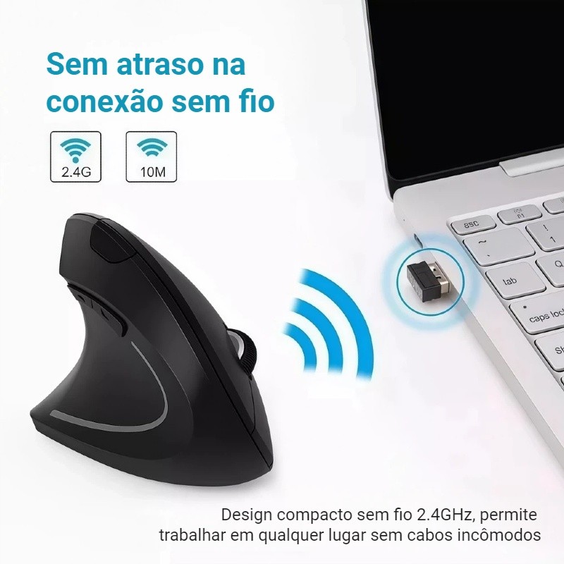 Mouse Vertical Destro | Modo Duplo Bluetooth e 2.4G, Design Ergonômico, Usa 2 Pilhas AAA — imagem 2 de 2