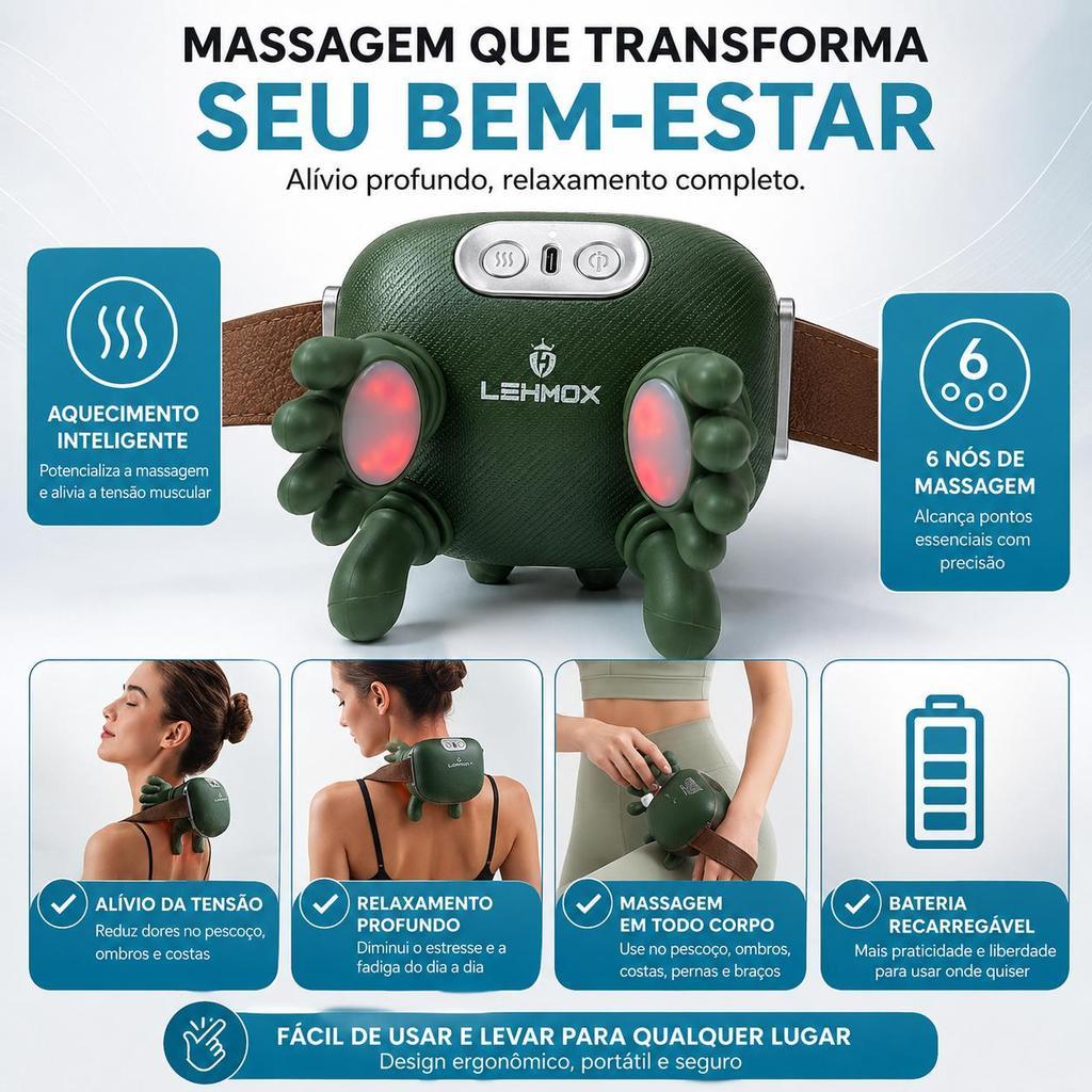 Massageador de Ombro e Pescoço LEHMOX LEY-2414 com Aquecimento e Nós Massageadores